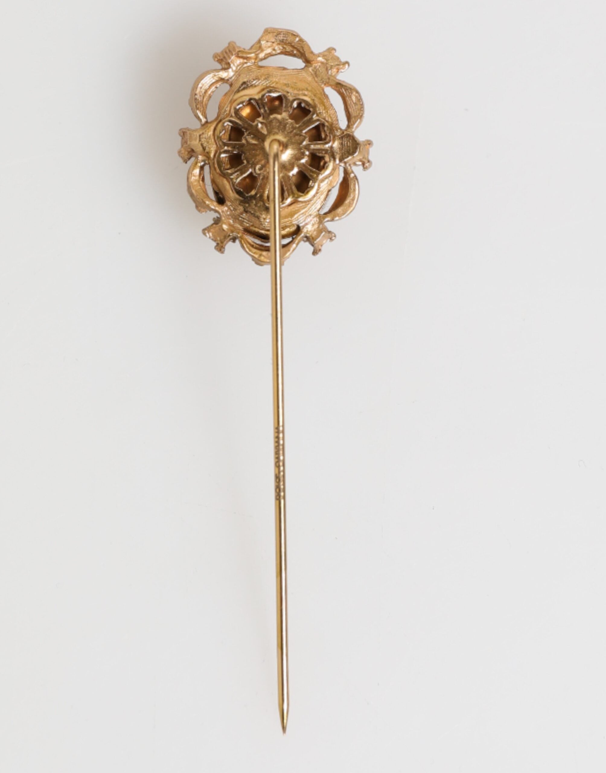 Gold Tone Green Stone Antique Men Accessory Brooch Pin