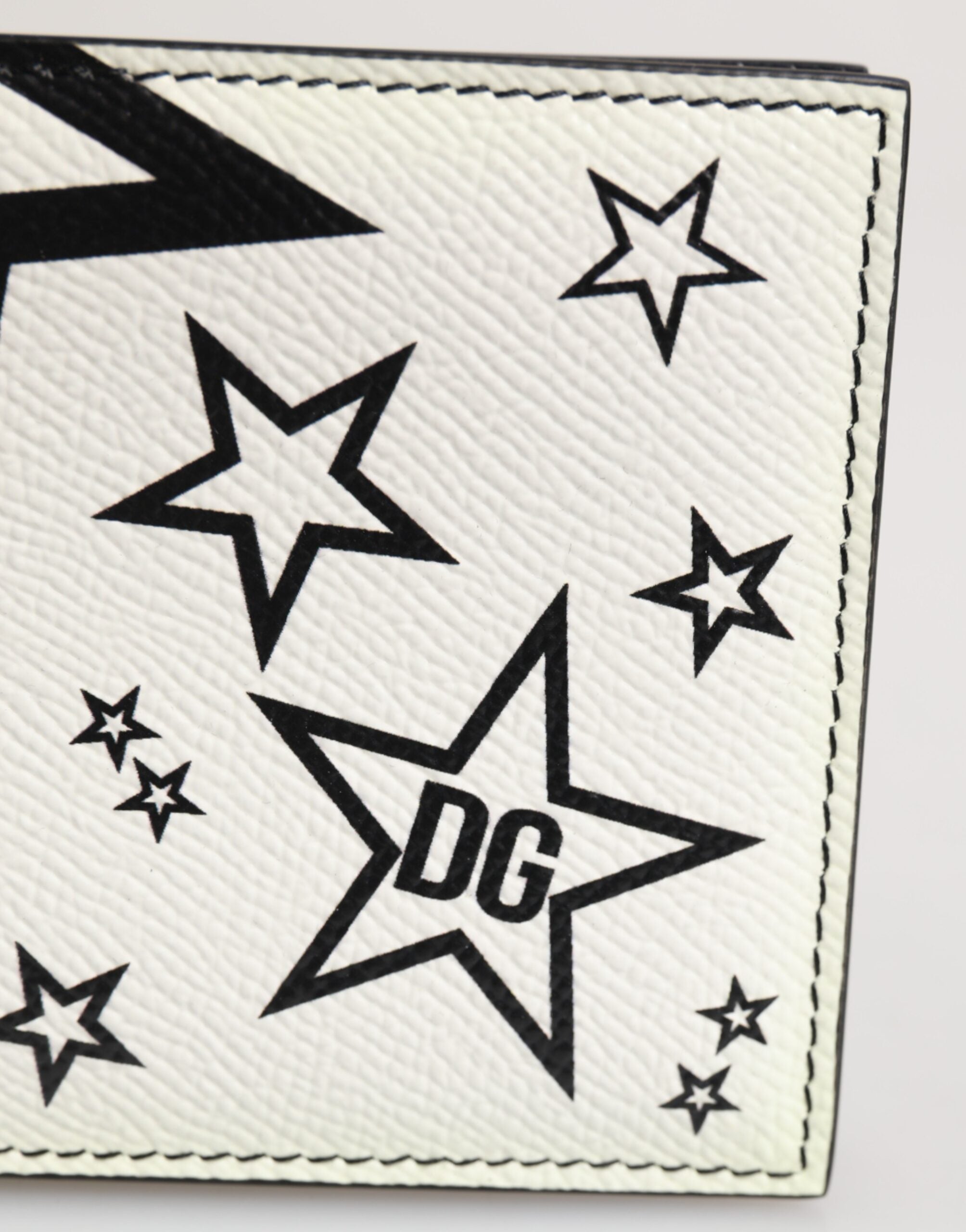White Leather DG Star Logo Bifold Men Card Holder Wallet