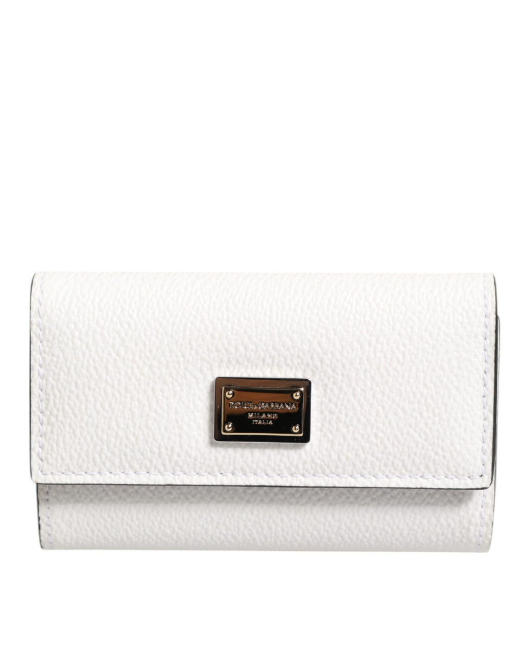 White Leather Card Case Holder Wallet Gold Logo Plate  Key Holder
