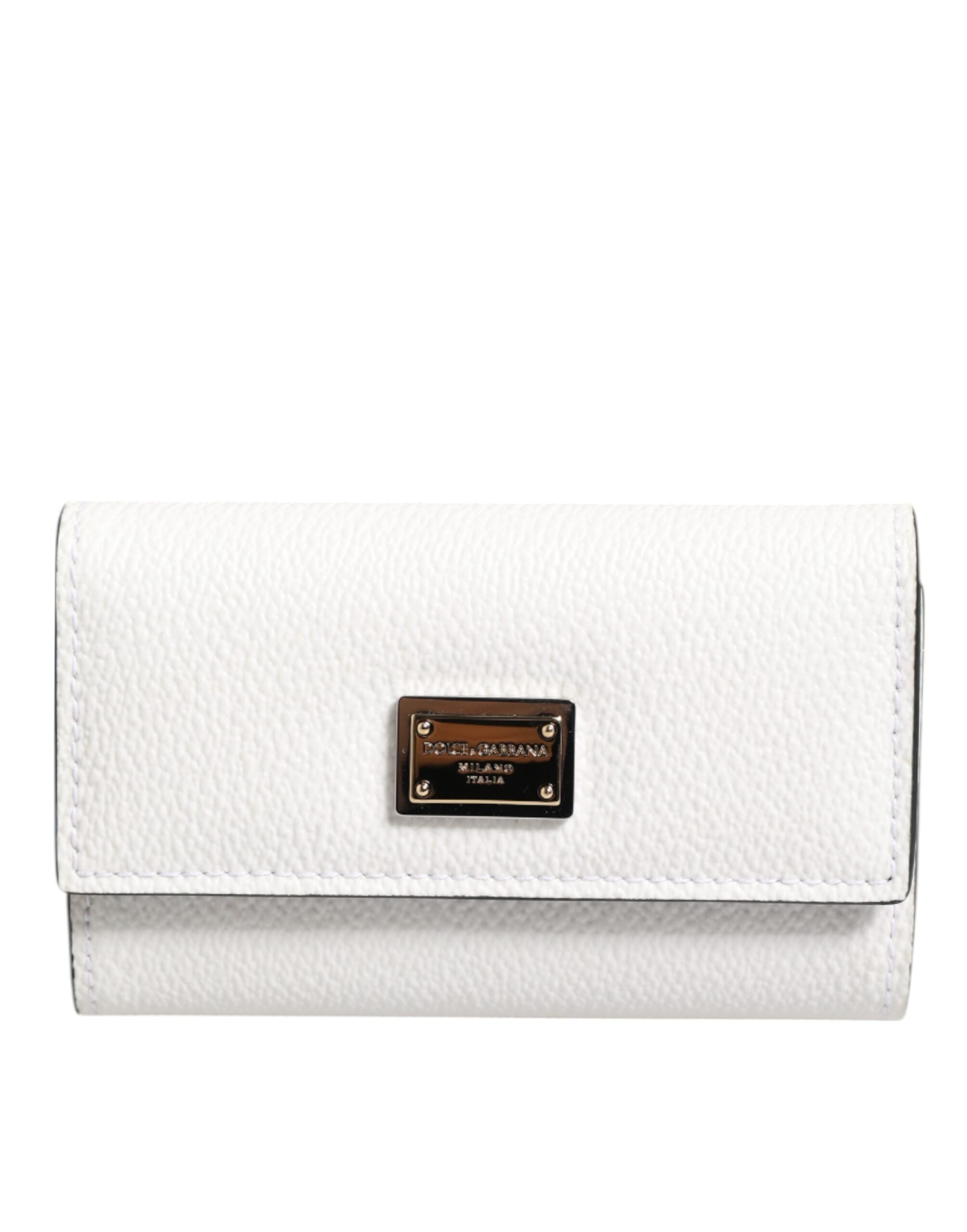 White Leather Card Case Holder Wallet Gold Logo Plate  Key Holder