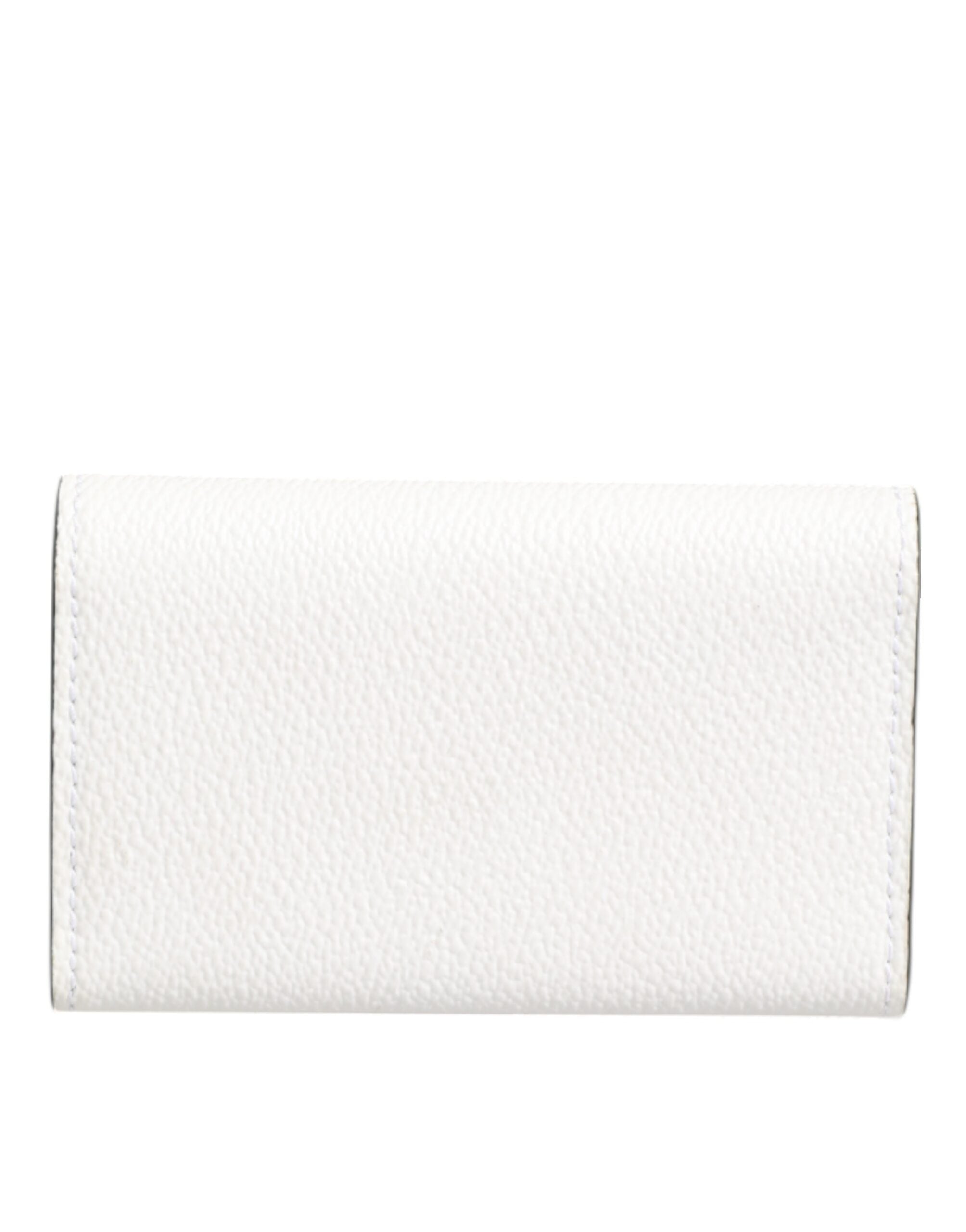 White Leather Card Case Holder Wallet Gold Logo Plate  Key Holder