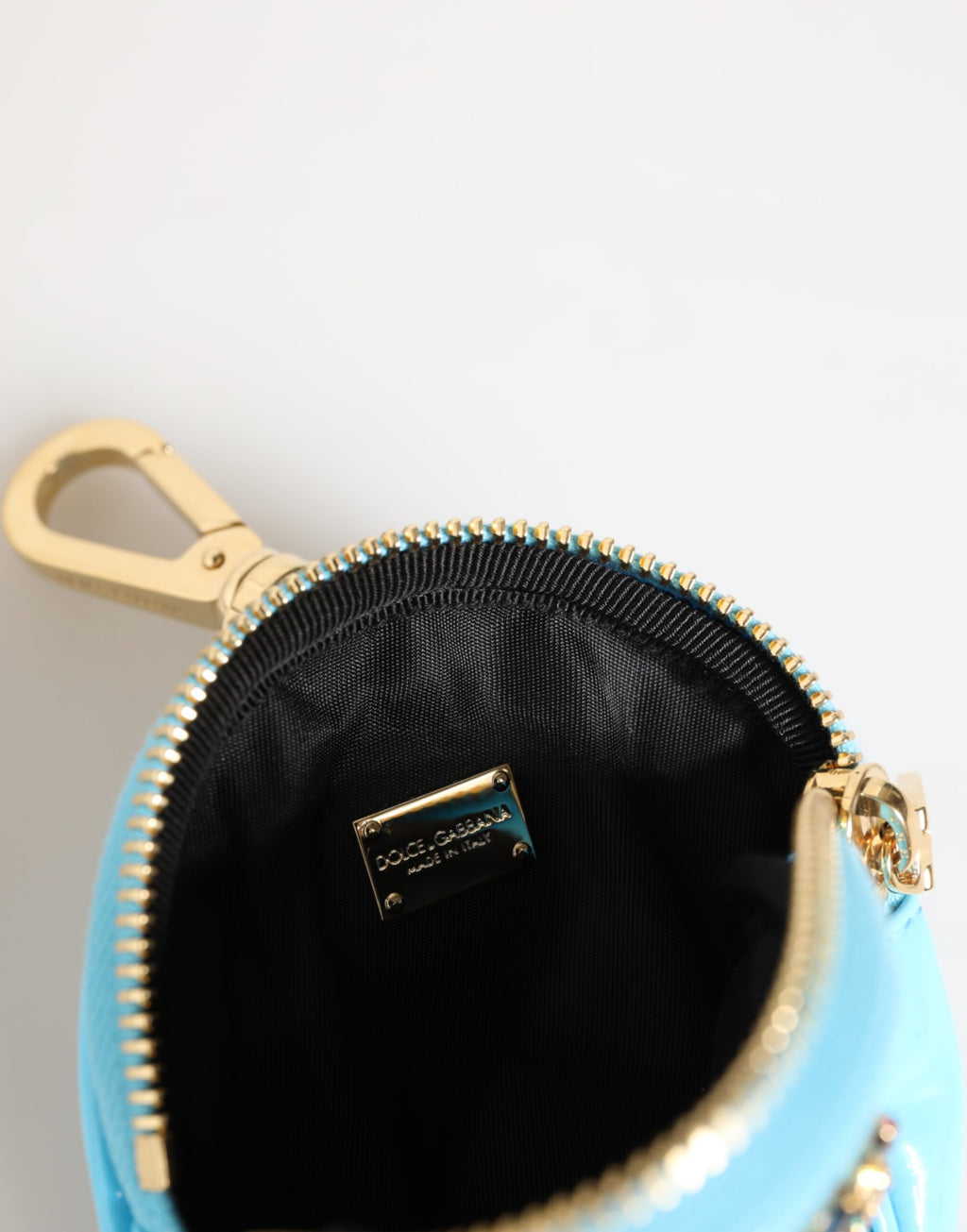 Azure Blue Leather Round Coin Purse Keychain Crystal Logo Wallet
