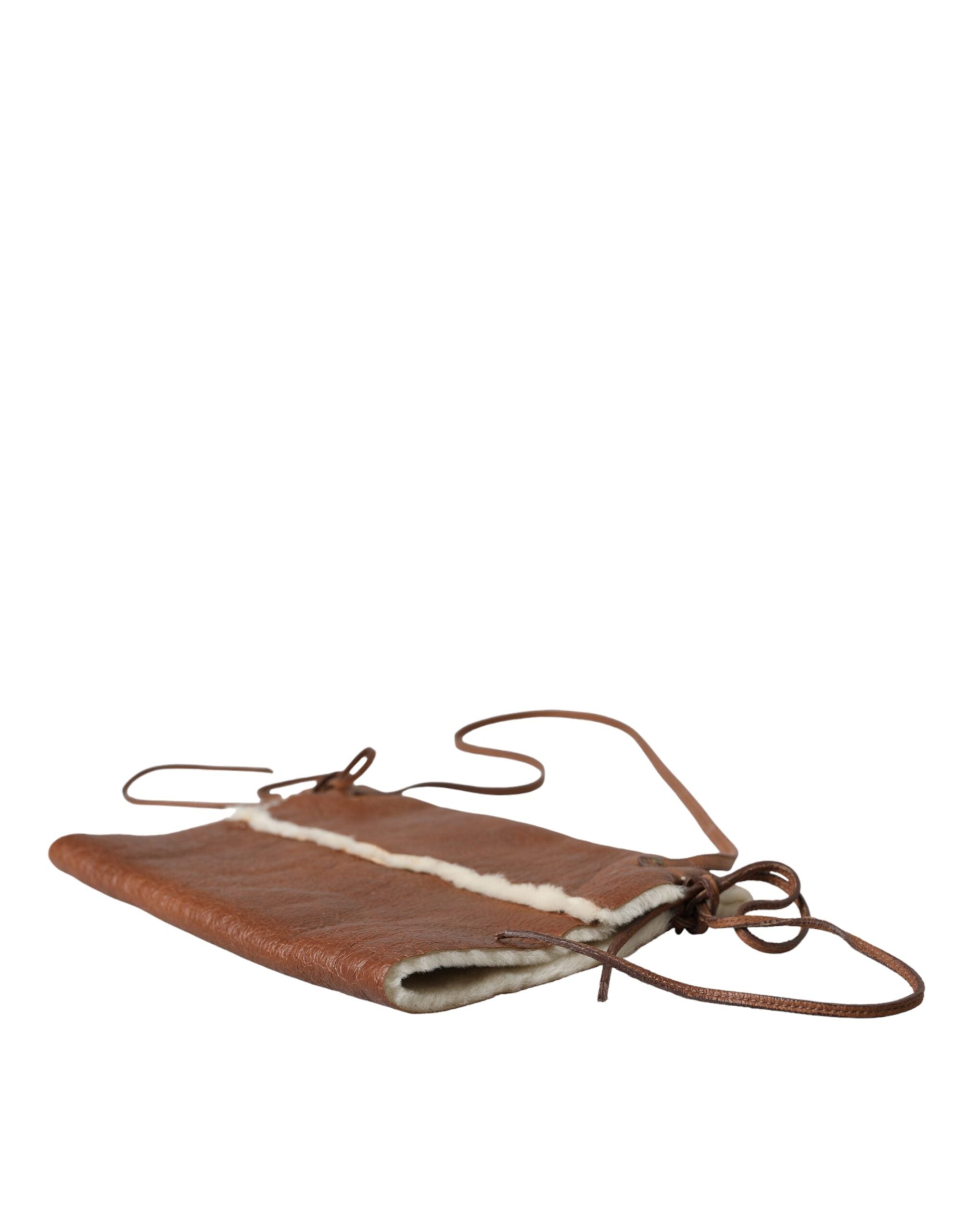 Brown Leather Fur Inner Lining Neck Strap WinterFleece Handwarmer