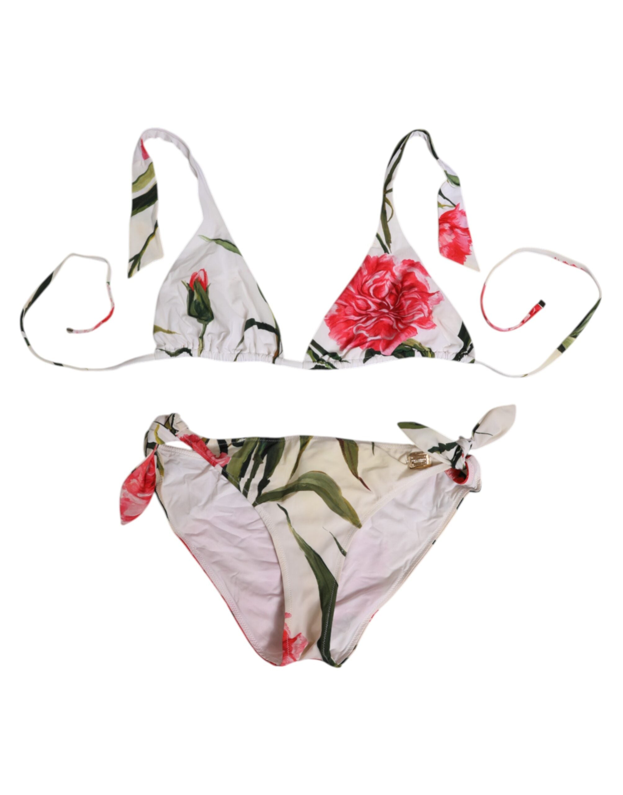 White Floral Swimsuit 2 Piece Top Bottom Swimwear