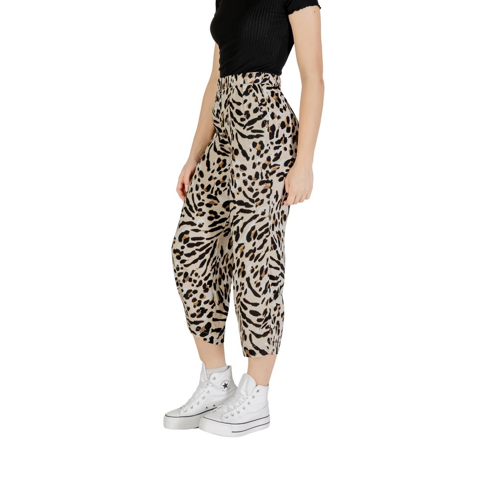 Beige Viscose Cropped Pant