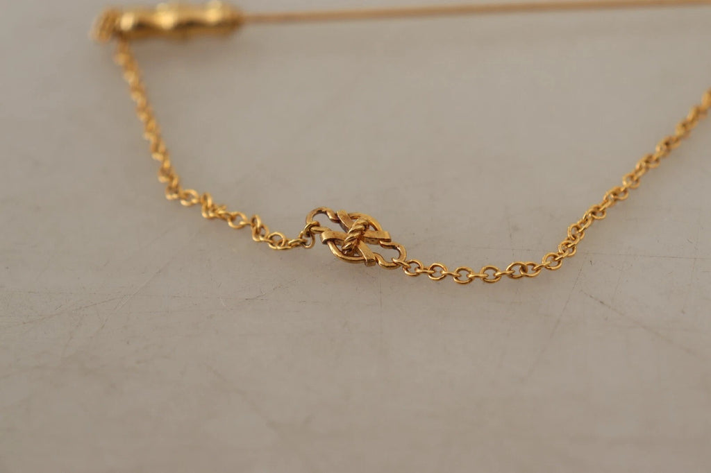 Gold Tone 925 Sterling Silver Crystal Chain Brooch