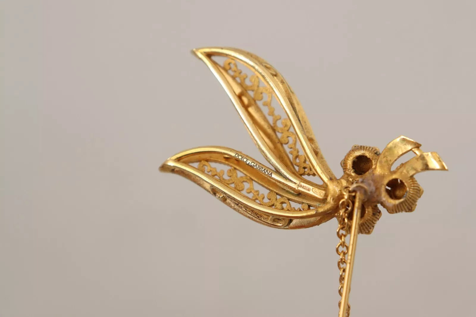Gold Tone 925 Sterling Silver Crystal Chain Brooch