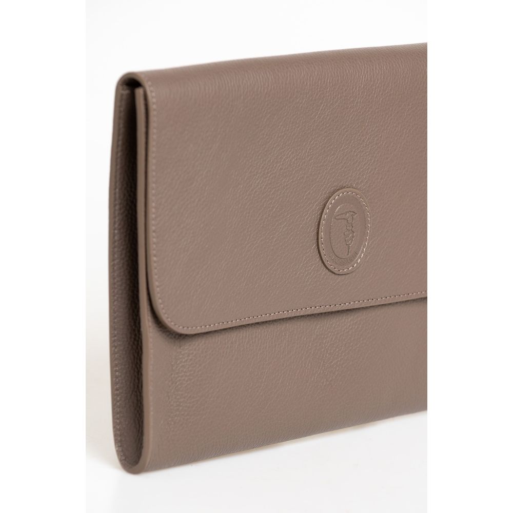 Brown Polyester Clutch Bag