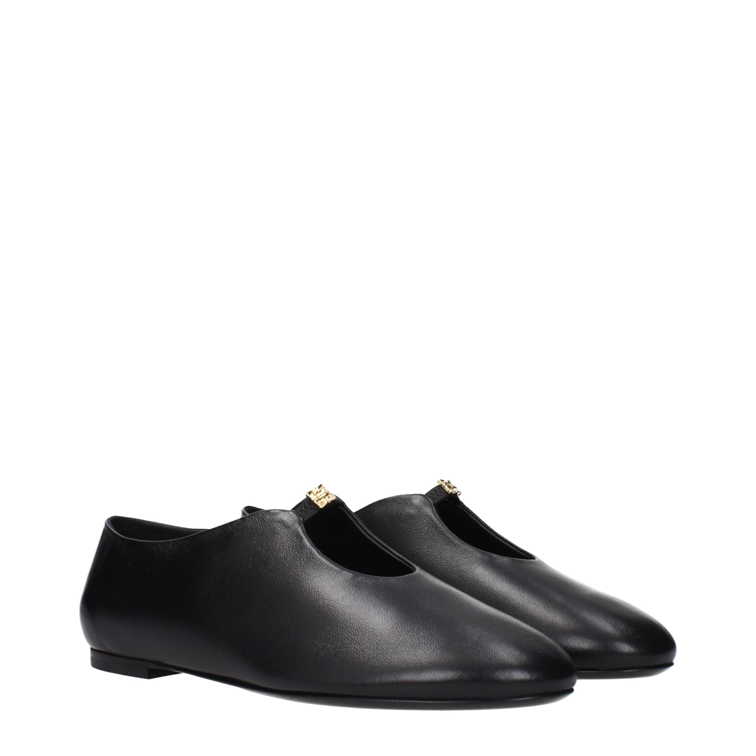 Black Leather Ballet Flats