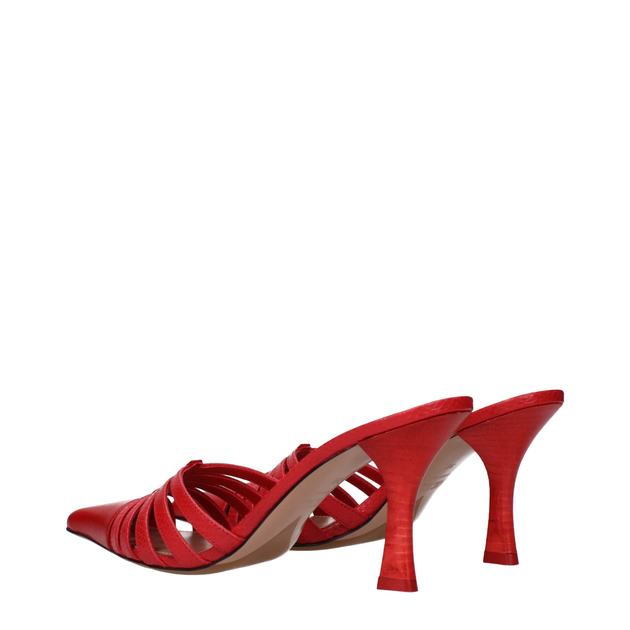Red Leather Stiletto Heels Sandals
