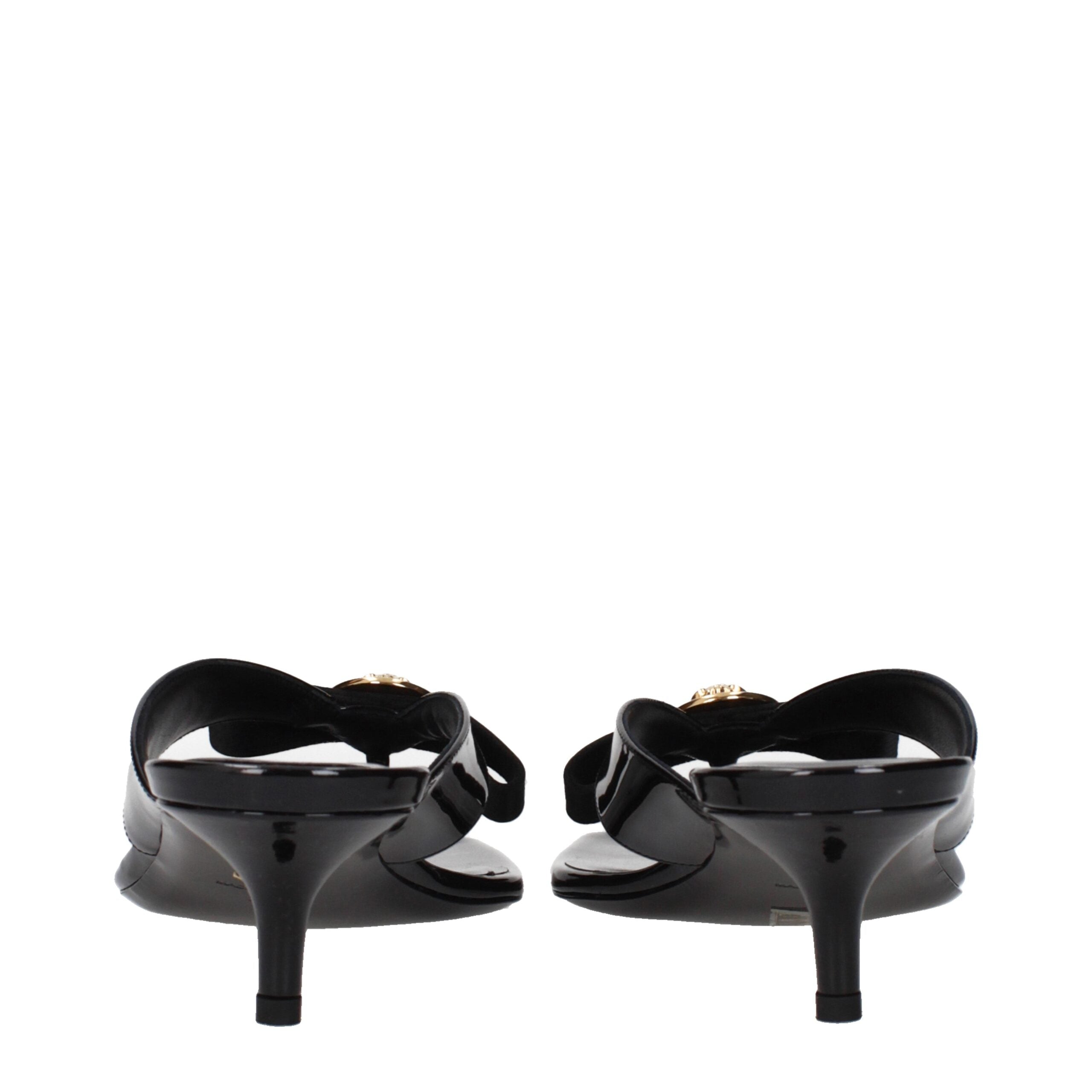 Black Leather Stiletto Heels Sandals